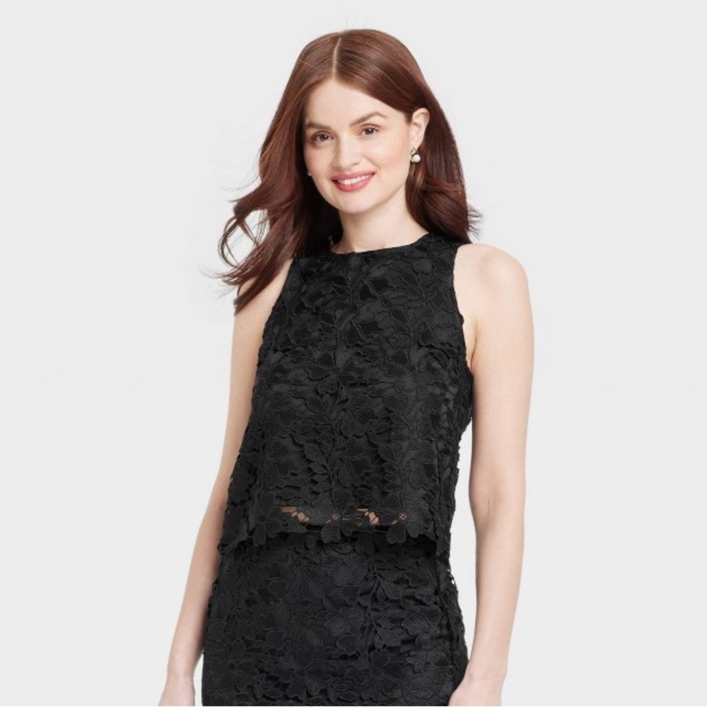 NWT Women's Lace Shirt - A New Day™ Black
XL: Sleeveless Pullover, Crew Neck